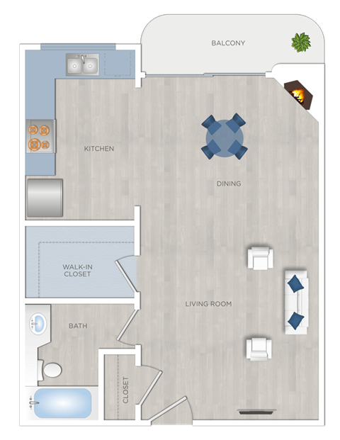 Floor plan for studio, 1 bath, 485 sqft